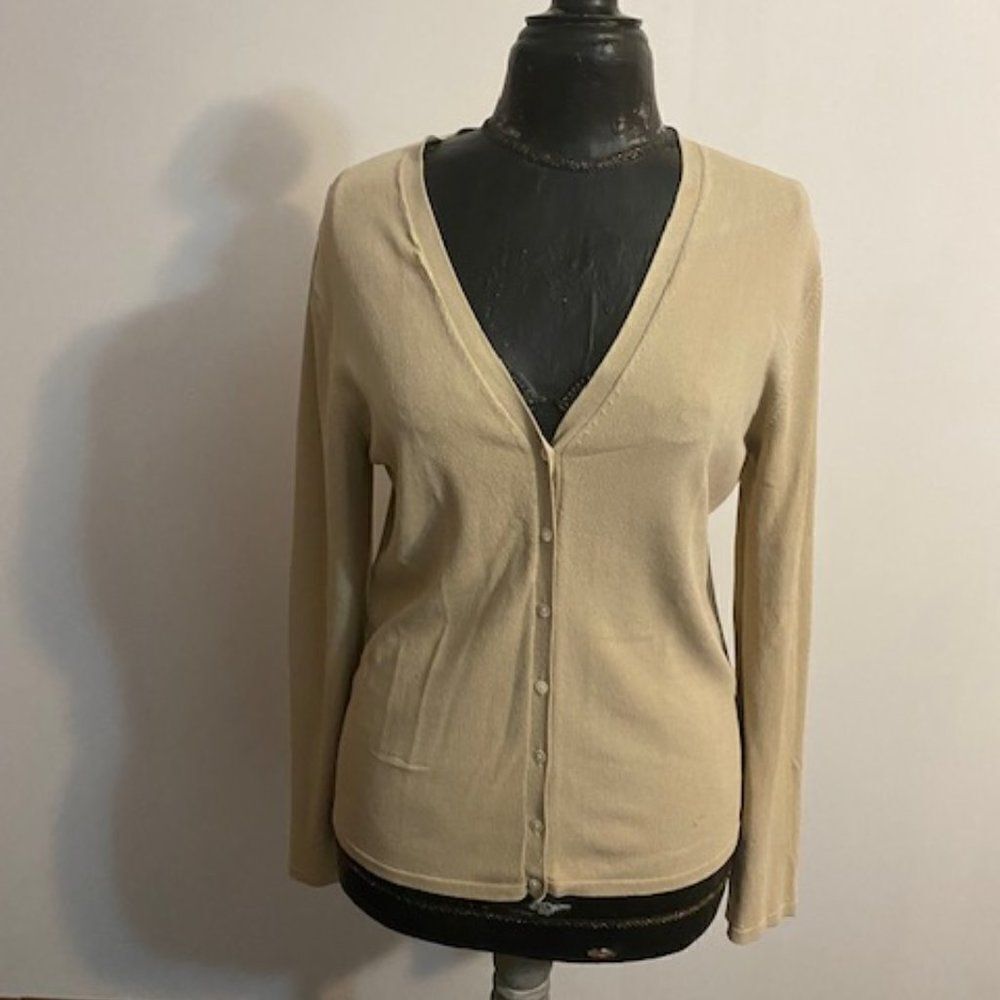 Holt Renfrew Collection Tan V-Neck button down cardigan, size XL